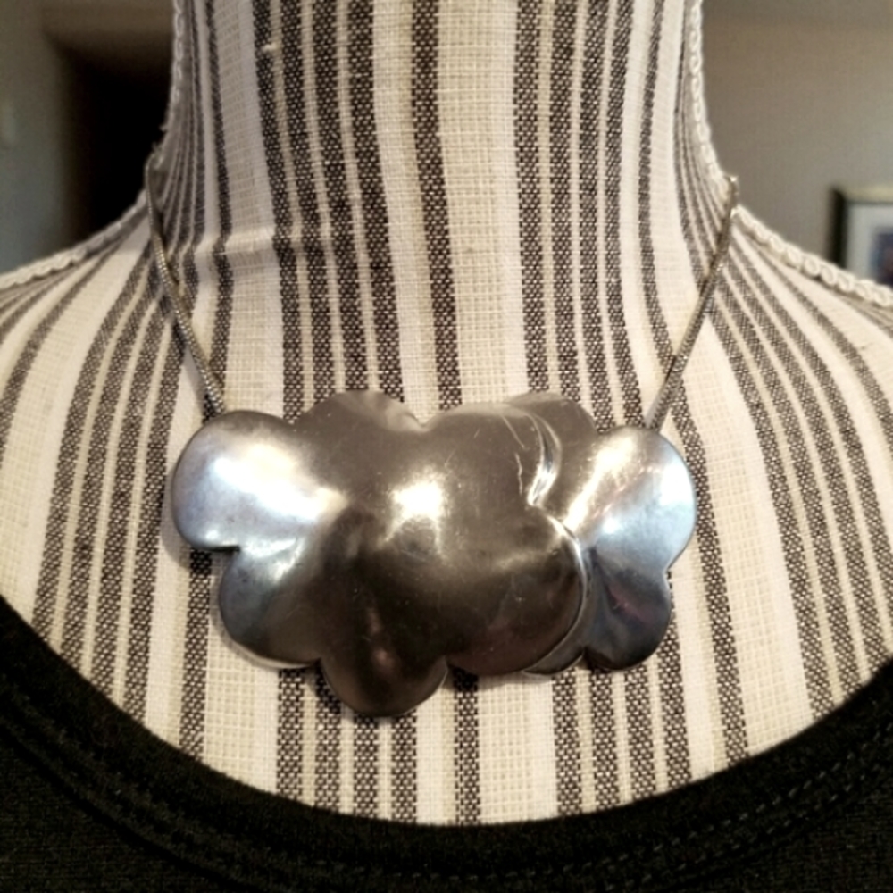 Vintage Silver Tone Statement Cloud Necklace - image 1
